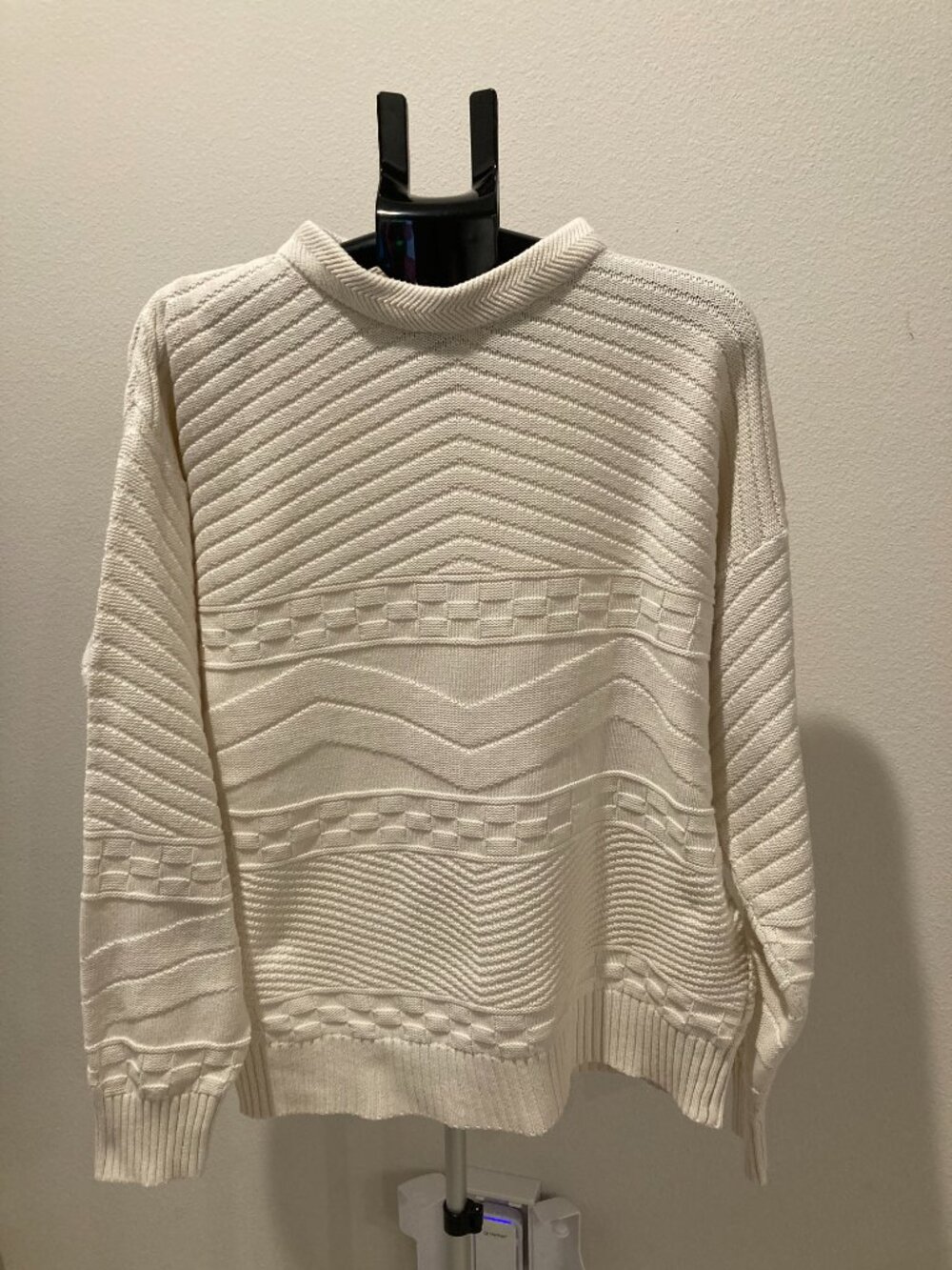 Vintage Sail Away Cream Textured Knit Oversized Sweater Women Size XL